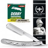 Roman Empire Shaving Mars Scheerapparaat voor heren, professioneel scheermes voor baard, snor en contouren, met 100 Derby-messen