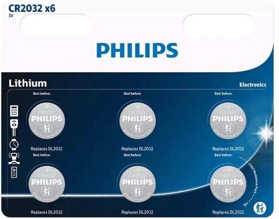 Philips CR2032 Lithium Button Cell Battery - 6 Pack