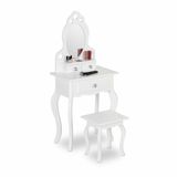 Relaxdays table de maquillage pour enfants, avec miroir & tabouret, HxLxP : 110 x 50 x 30 cm, pour enfants à partir de 3 ans, table de maquillage, blanc