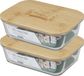 Bambou & Co boîte de conservation alimentaire - 2x - couvercle en bambou - 1000 ml - verre résistant au four - 20 x 15 x 6 cm