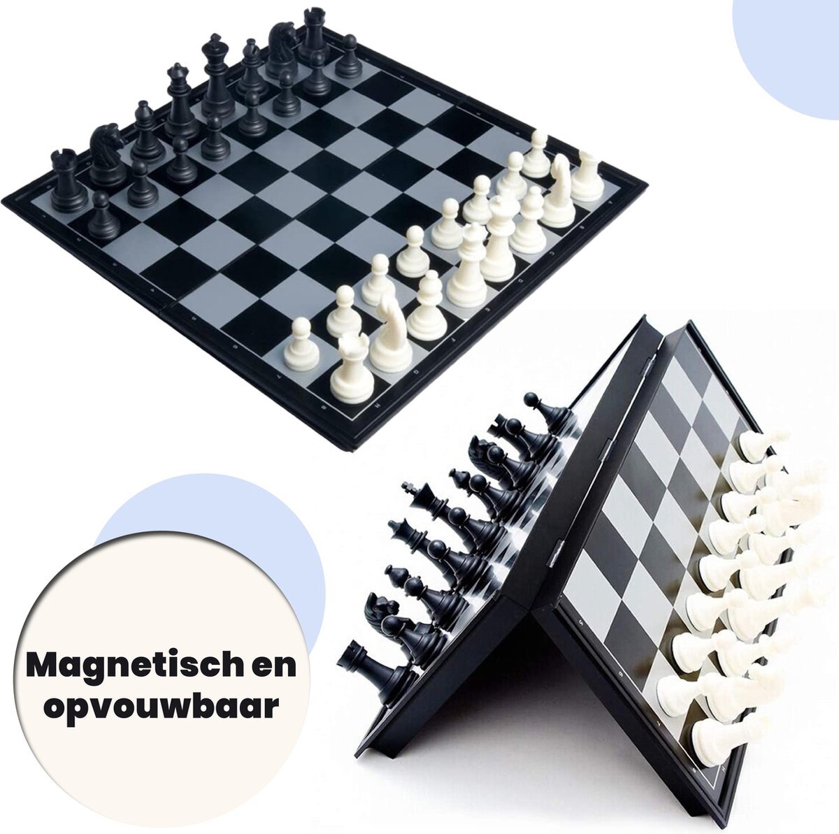 Activ24 Activ24™ - Medium schaakspel 32x32 cm – met zwarte & witte schaakstukken – opvouwbaar magnetisch schaakset schaakbord schaken