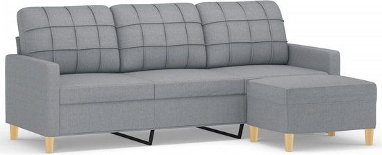 vidaXL Driezitsbank met voetenbank 180 cm stof lichtgrijs