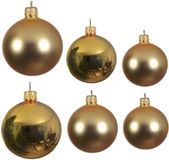 Decoris Kaemingk B.V. Compleet glazen kerstballen pakket goud glans/mat 16x stuks - 6x 6 cm - 6x 8 cm - 4x 10 cm
