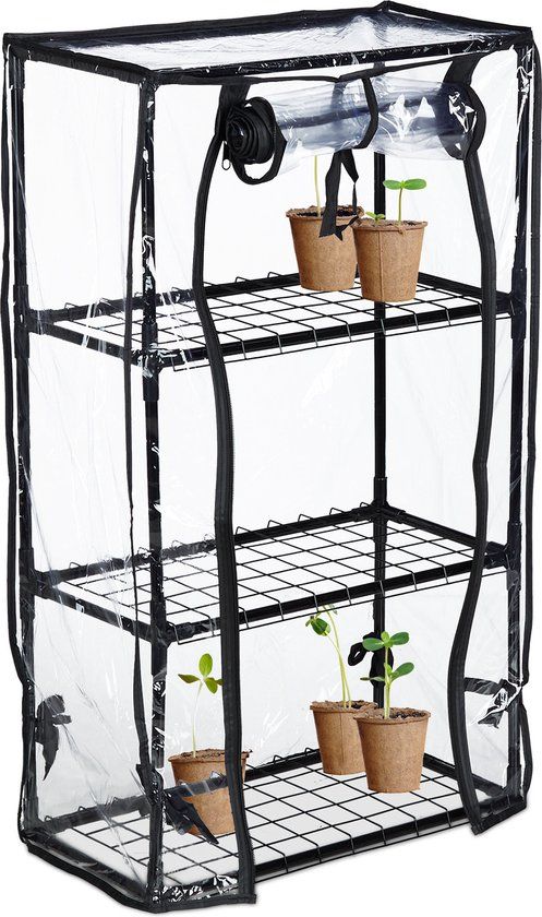 Relaxdays Kweekkas buiten - Folie - Staal - 3 etages - 80 x 48 x 24,5 cm - Zwart/Transparant
