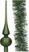 Decoris Kaemingk B.V. Kerstversiering glazen piek 26 cm mat - met kerstslinger 270 cm - donkergroen