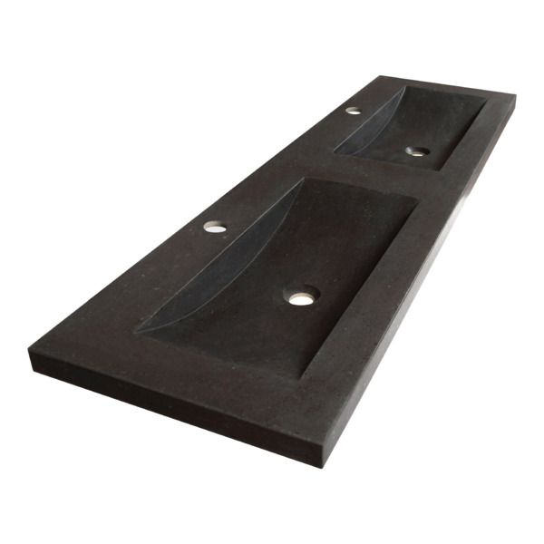 Saniclass Corestone meubelwastafel 160x5x45.7cm zonder overloop 2 wasbakken 2 kraangaten Basalt Antraciet 2912