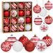 Unyqoos® Set van 16 rote und weiße Christbaumkugel aus Kunststoff, 6 cm Durchmesser