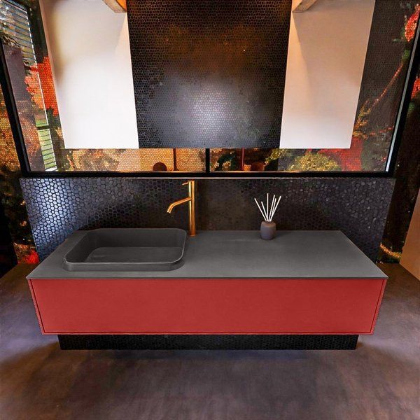 Mondiaz ERIN 150cm badmeubelset onderkast Fire met 1 lade + Wastafel RIDGE links Dark grey ERIN11852