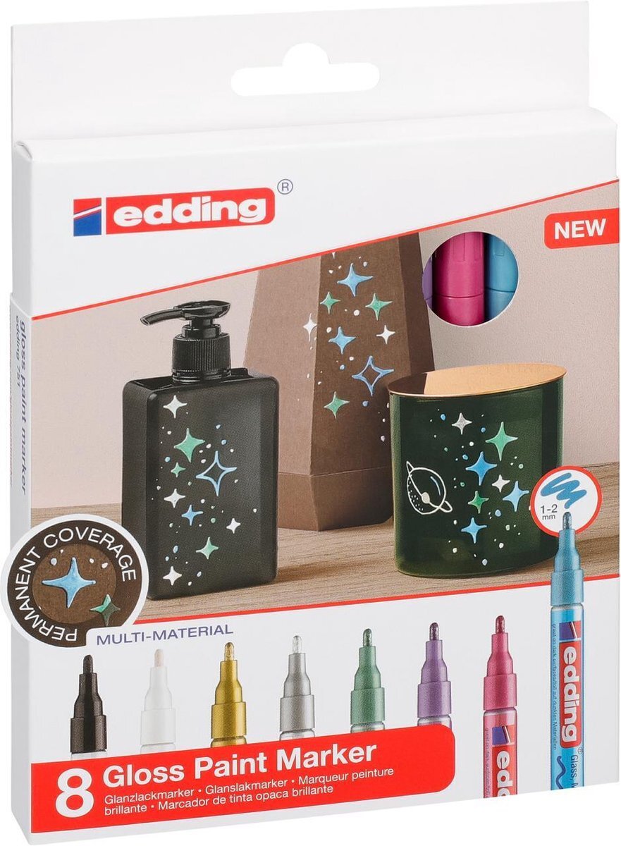 Edding glanslakmarkers – 8 Metallic kleurige verfstiften – Ronde punt van 1-2 mm