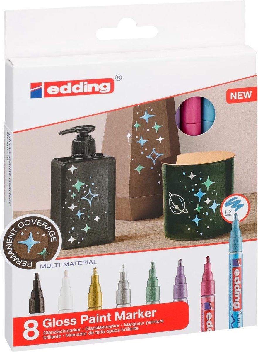 Edding glanslakmarkers - 8 Metallic kleuren - Ronde punt 1-2 mm