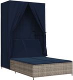 vidaXL Ligbed tweepersoons met dak en gordijn poly rattan grijs
