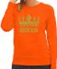 Bellatio Decorations Koningsdag Sweater voor dames - Queen - glitter goud - oranje - feestkleding XL