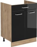 Vicco Keukenonderkast R-Line, Zwart hoogglans/Goudkleurig Eiken, 60 cm met lade zonder werkblad