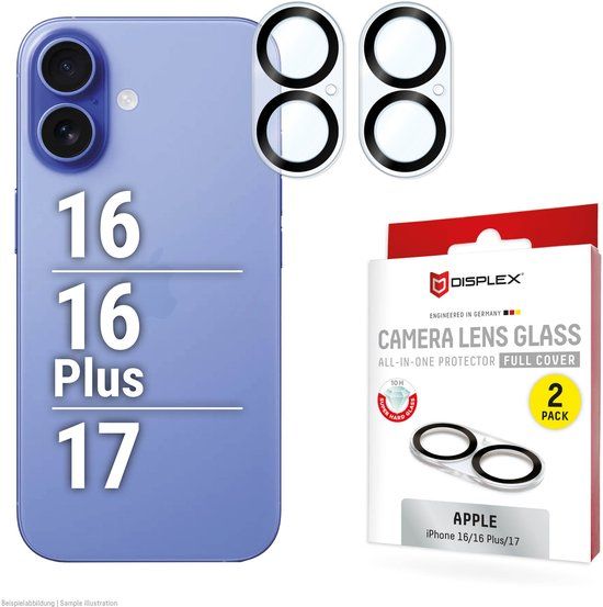 Displex CamGlass All-In-One Camera Protector geschikt voor Apple iPhone 16 / 16 Plus / 17