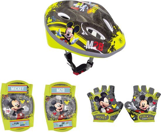4KidsOnly Disney Mickey Mouse Fiets Accessoires Kind - Helm met Knie- en Elleboogbeschermers