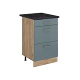 Vicco Keukenonderkast R-Line, Blauw-grijs/Goudkleurig Eiken, 50 cm antraciet werkblad
