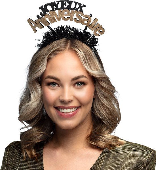 Boland Diadeem 'Joyeux Anniversaire' Goud - Unisex - Volwassenen