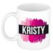 Bellatio Decorations Kristy naam cadeau koffie mok - beker - met roze verfstrepen - Cadeau collega - moederdag - verjaardag - juf - coach - 300 ml - wit