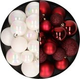Decoris Kaemingk B.V. Kerstballen 60x stuks - mix donkerrood/parelmoer wit - 4-5-6 cm - kunststof - kerstversiering
