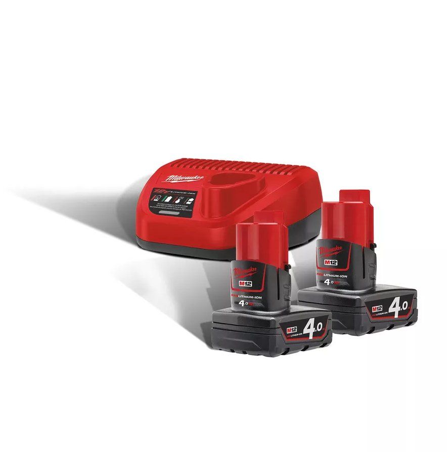 Milwaukee M12 NRG-402 12V Li-Ion Starterset accu's en lader - 4,0Ah