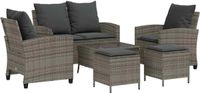 vidaXL 6-delige Loungeset met kussens, poly rattan, grijs