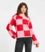 POM Amsterdam Pull Carreaux Rouge Manches Longues Col Rond À Carreaux Coupe Droite Acrylique Femme 38