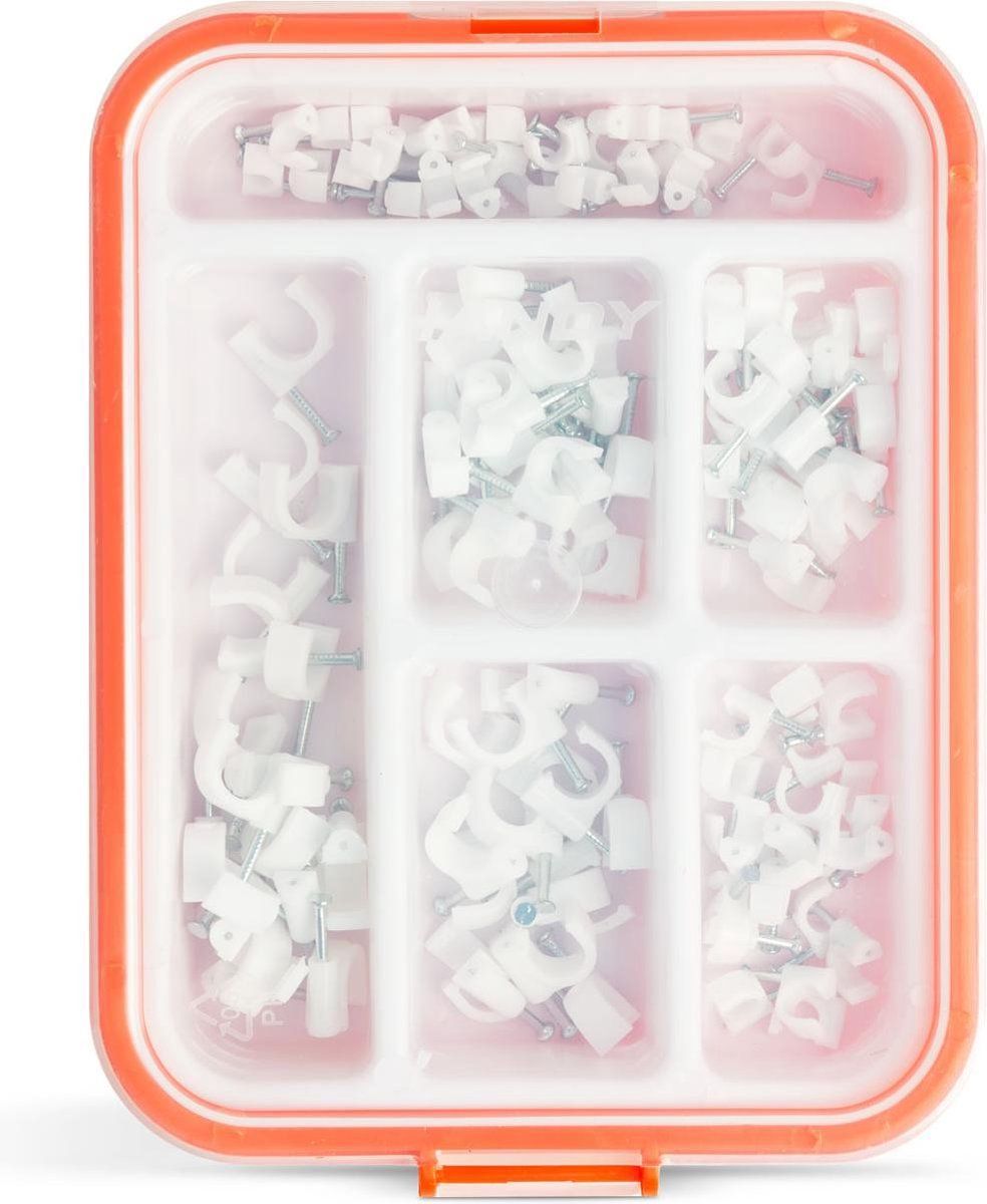 Handy - Spijkerclips - Kabelclips Assortiment - Kabelklem met Spijker - 125 Stuks in Opbergdoos