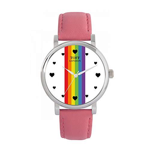 Toff London Pride Lineair horloge met witte hartjes