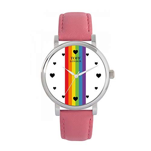 Toff London Pride Lineair horloge met witte hartjes - 5059656026709