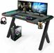 Happyment Bureau de jeu Deluxe - Avec éclairage LED RVB - Bureau de jeu - Incluant support de casque et de gobelet - Noir - 120x60x73 cm