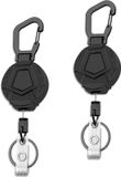 Sans marque Porte-clés rétractables - Lot de 2 pour l'alpinisme - Cordon en acier de 60 cm - Porte-clés robuste pour porte-badge d'identification - Noir