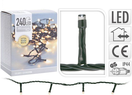KerstXL.nl kerstverlichting KerstXL.nl LED kerstverlichting 18 meter - 240 LED lampjes - extra warm wit - zwart