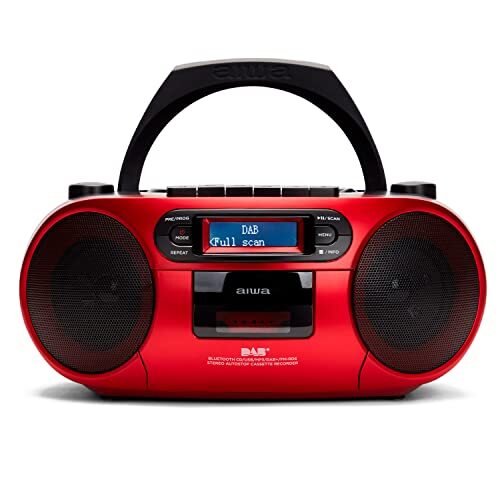 Aiwa BBTC-660DAB/RD: draagbare radio met CD, Bluetooth en USB, cassetterecorder, RDS, FM PLL, Dab+, afstandsbediening, rood