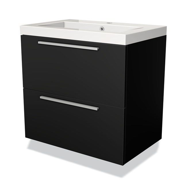 Maxaro Badkamermeubel 70cm Modulo Mat Zwart 2 Lades Vlak Wastafel Mineraalmarmer