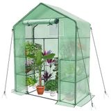 VOUNOT® Broeikas, Kweekkas, Wandelbare Tuinkas met 4 Planken, Tomatenkas met Ritsdeur en Ventilatievensters, Sterke Metalen Frame 143x73x195cm, Groen