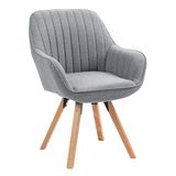 MEUBLE COSY Scandinavische eetkamerstoel kaptafel fauteuil draaibare stoel met armleuningen voor slaapkamer woonkamer keuken kantoor, bekleed met stof massief houten poten, grijs