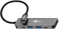 Goobay USB hub (USB-C) | 2x USB-A + 2x USB-C (1x PD 100W) | aluminium | grijs