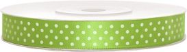 Merkloos 1x Hobby/decoratie appel groen satijnen sierlinten met witte stippen 1,2 cm/12 mm x 25 meter