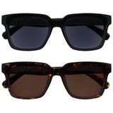 OPULIZE ERA Leeszonnebril - Zwart-bruin getinte glazen - Antireflectie en antireflectie - UV400-bescherming - Oversized rechthoekig montuur - Veerscharnieren - Zwart/Bruin