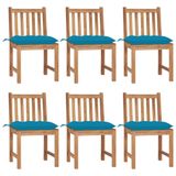 VidaXL Tuinstoelen 6 st met kussens massief teakhout Blauw