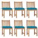 VidaXL Tuinstoelen 6 st met kussens massief teakhout Blauw