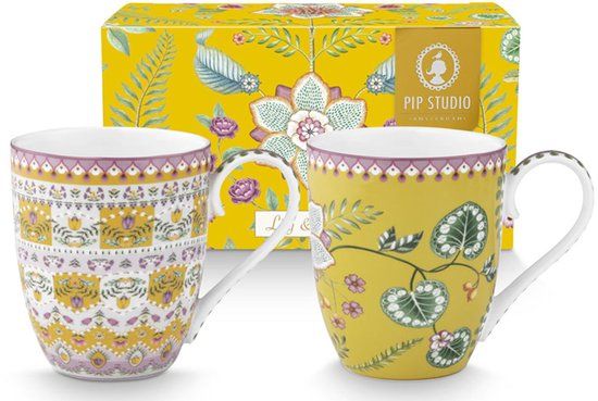 Pip Studio Set of 2 Mugs XL Lily&Lotus Geel Porselein