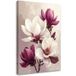 Tableau Moderne Magnolias Blancs À Bourgeons Bordeaux Sur Fond Clair, 60x90