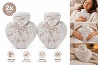 Warmwaterfles Hugo Frosch Warmwaterfles met Imitatiebont Taupe – Set van 2 - Hartvormig Design – 1 Liter