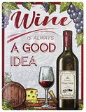 Dodino 30 x 40 cm retro metalen borden, WINE IS ALWAYS A GOOD IDEA, funny, vintage, decoratief woonaccessoire