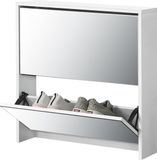 en.casa Schoenenkast Lund schoenenorganizer met 2 kleppen spiegeldeuren wit 67x63x17 cm