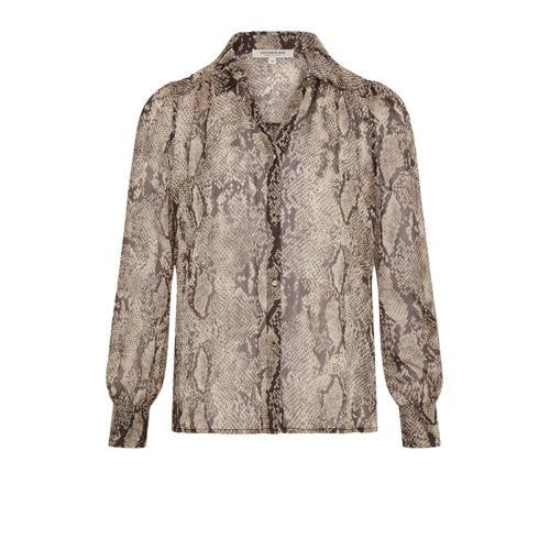 Morgan semi-transparante blouse met dierenprint bruin/ zwart