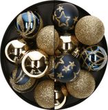 Atmosphera Kerstballen - 27x - donkerblauw/goud - 4 en 5 cm - kunststof