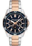 Armani Exchange Silver tone Watch For Men, Quarz-Chronographenwerk und 44mm Gehäusegröße mit Edelstahlarmband