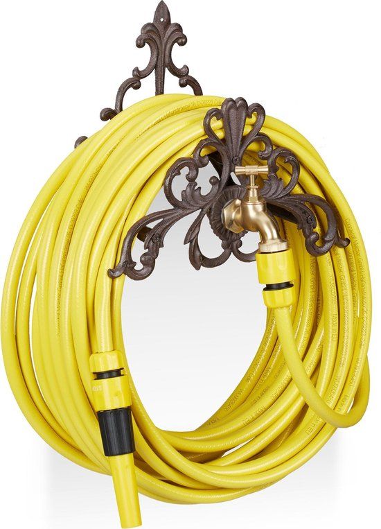 Tuinslanghouder - gietijzer - 20m slang - bruin/goud